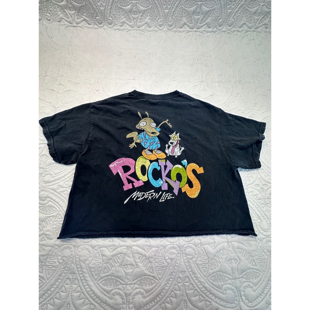 Nickelodeon Rockos Modern Life‎ Cropped Graphic T-Shirt Black Cotton S/M